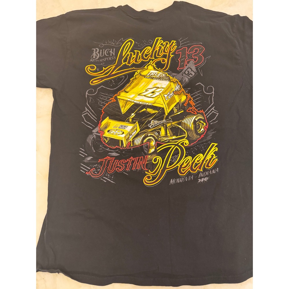 Gildan Justin Peck Lucky 13 Buch Motorsports Sprint Car Racing T-Shirt Large
